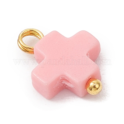Подвески-крестики синтетического коралла розового цвета PALLOY-JF04223-01-1