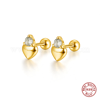 925 серебряная серьга-гвоздик в форме сердца с фианитами KB6220-2-1