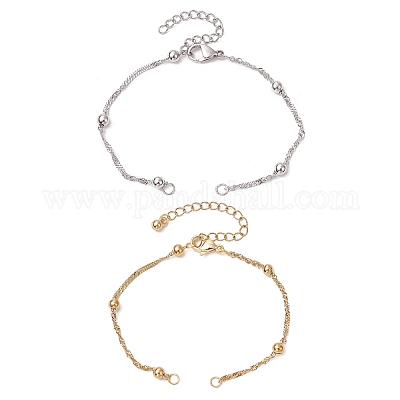 2 шт. 2 цвета 304 нержавеющая сталь сингапурские цепочки браслеты изготовление AJEW-JB01307-1