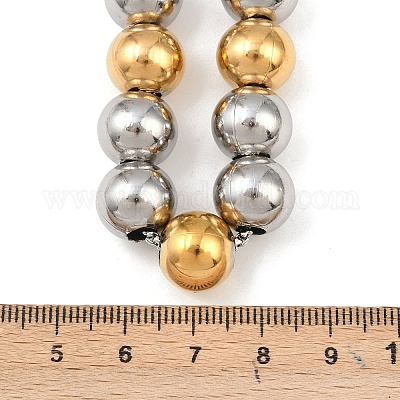 Ожерелья из двухцветных круглых бусин из нержавеющей стали 304 диаметром 12 мм NJEW-C101-01GP-1