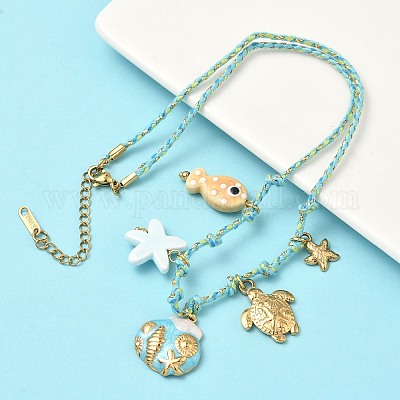 Ожерелья с подвесками в форме панциря черепахи и морской звезды из нержавеющей стали 304 NJEW-D344-03G-1