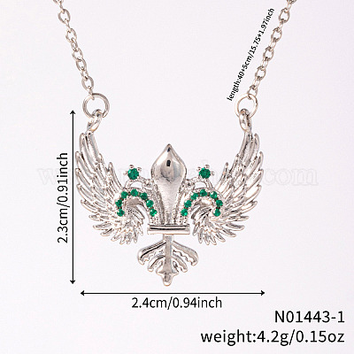 Старинные латунные ожерелья с геометрическим кулоном в виде крыла меча и зеленого кубического циркония PI1133-1-1