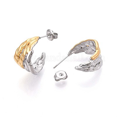 Двухцветные серьги-гвоздики в форме буквы С из нержавеющей стали 304 EJEW-N059-14GP-1