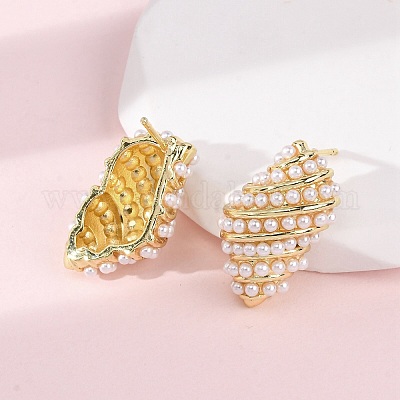 Серьги-гвоздики из латуни в форме ракушки EJEW-H165-01C-G-1