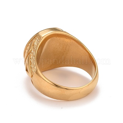 Перстень-печатка в виде льва из нержавеющей стали 304 с ионным покрытием (IP) RJEW-B040-02G-1