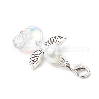 Подвеска в форме сердца ангела из стекла и стеклянного жемчуга HJEW-JM03593-1