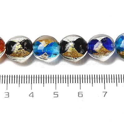 Плоские круглые бусины ручной работы из золотой и серебряной фольги в технике лэмпворк FOIL-C001-02A-1