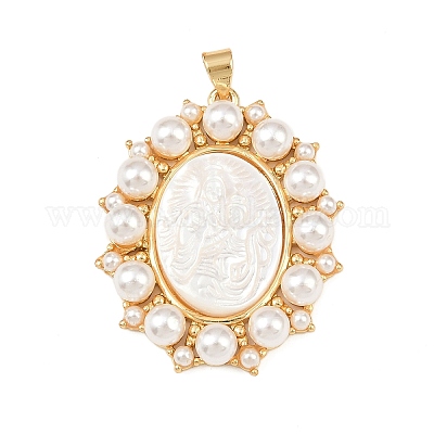 Овальные подвески из натуральной белой ракушки KK-F919-48G-1