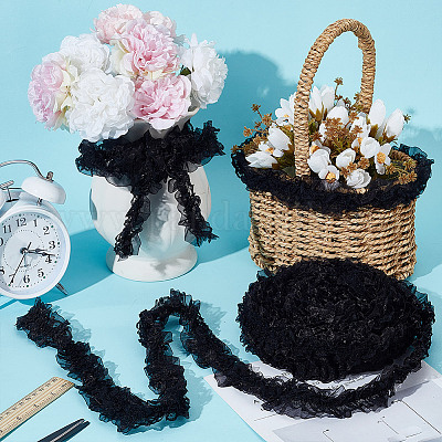 10 м двухслойная полиэстеровая эластичная кружевная отделка с цветочным узором OCOR-DC0001-21B-1