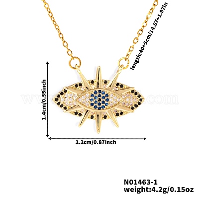 Минималистичные латунные ожерелья с подвеской в виде звезды и глаза из прозрачных и синих кубических цирконий MF3147-1-1