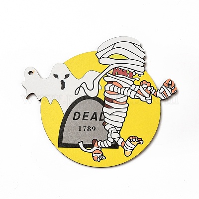 Большие подвески из дерева с односторонним принтом WOOD-I010-09C-1