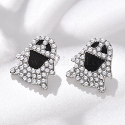 Серьги-гвоздики из латуни из АБС-пластика с искусственным жемчугом EJEW-B132-02P-1