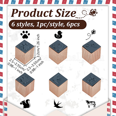 6шт. 6 стиля деревянных штампов с резинкой DIY-OC0013-34-1