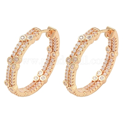 Серьги-кольца из латуни с прозрачным кубическим цирконием EJEW-M090-01G-05-1