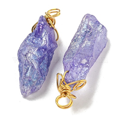 Гальванические большие подвески из необработанного натурального кварца с кристаллами G-A229-02G-1