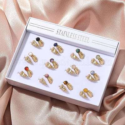 Круглые натуральные смешанные кольца из камня RJEW-C119-08G-1