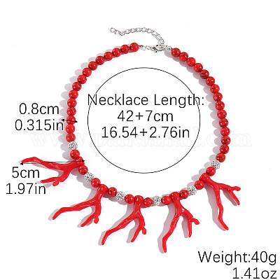 Ожерелья из бусин в форме богемного коралла и круглой синтетической бирюзы с цепочками на концах из сплава FS-WG16541-07-1
