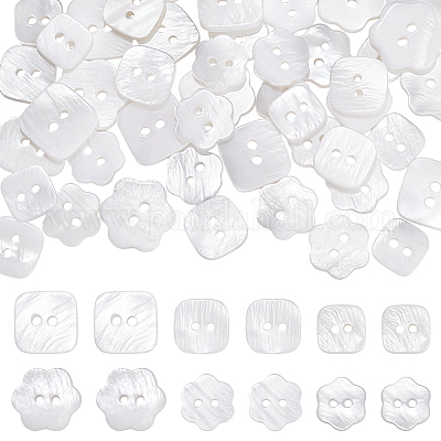 60 шт. 6 стиля 2-дырочные натуральные ракушечные пуговицы BUTT-PH0001-48-1
