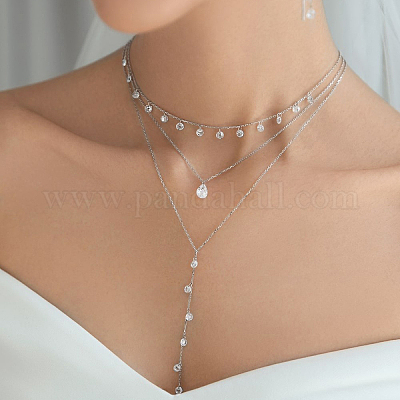 Ожерелья с подвеской в форме капли из стерлингового серебра S925 с прозрачными кубическими цирконами ZZ8208-2-1