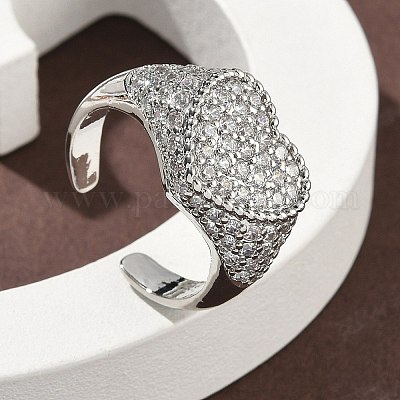 Кольца-манжеты в форме сердца из латуни с микропаве из кубического циркония для женщин RJEW-A069-11P-1