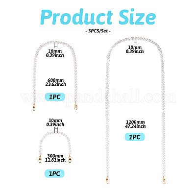 3 шт. 3 размера пластиковые цепочки с имитацией жемчуга для сумок-удлинителей&nbsp;HJEW-TAC0070-1
