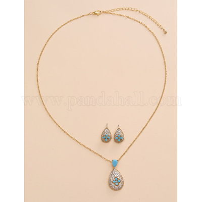 Комплекты из латунных подвесок и серег-гвоздиков с микропаве из кубического циркония FS-WGE5CB1-02-1