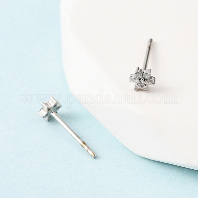 Серьги-гвоздики в форме снежинки с микропаве из прозрачных кубических цирконий из латуни EJEW-L278-01P-1