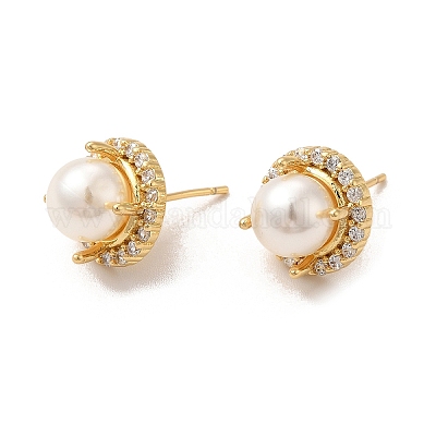 Серьги-гвоздики из латуни с микропаве из кубического циркония для женщин EJEW-C057-07G-1