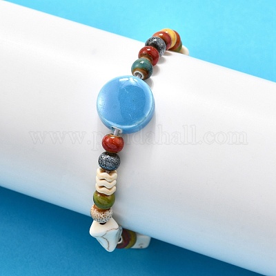 Браслеты из фарфоровых бусин ручной работы и синтетических бусин говлита для женщин BJEW-D307-01E-1