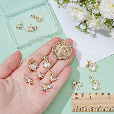 12 шт. 6 стиля латунные подвески с микропаве и кубическим цирконием ZIRC-WR0001-08-1