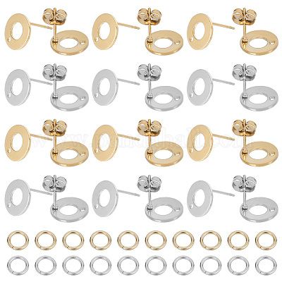 40 шт. 2-х цветная фурнитура для сережек-гвоздиков в форме пончика из нержавеющей стали 304 DIY-SC0023-56-1
