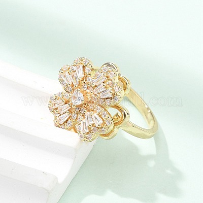 Вращающиеся открытые манжеты-кольца для женщин с клевером RJEW-R007-02G-1