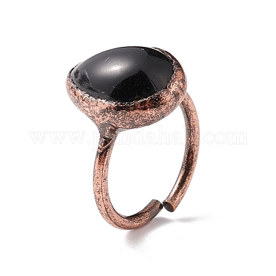 Кольцо-капля из натурального обсидиана RJEW-I082-03R-1