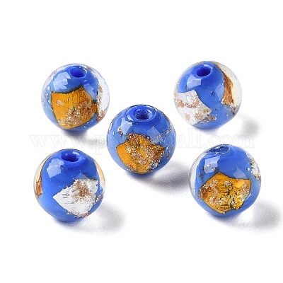 Ручной работы золотые и серебряные бусины Lampwork фольги GLAA-G107-07B-05-1