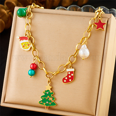 Женские ожерелья с подвеской в виде Санта-Клауса из нержавеющей стали 304 NJEW-Z092-03G-1