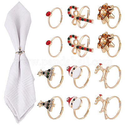 18 шт. набор из 6-6 эмалевых регулируемых колец в стиле Санта-Клауса RJEW-NB0001-03-1