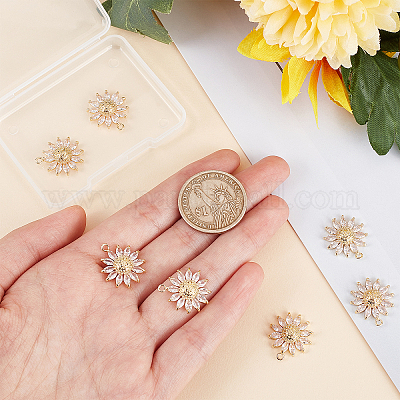 10Pcs Gold Plated CZ Pave Daisy Flower Charms Pendants For