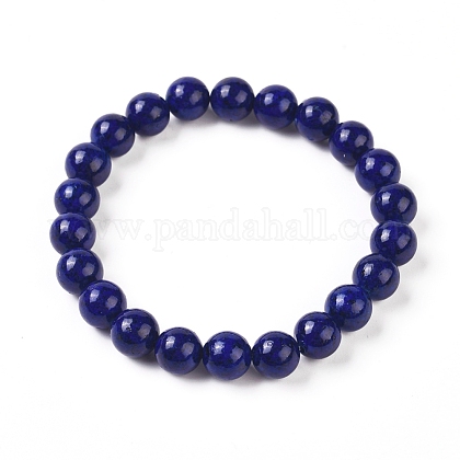 Bracciali elasticizzati con perle rotonde di lapislazzuli BJEW-L593-A08-1