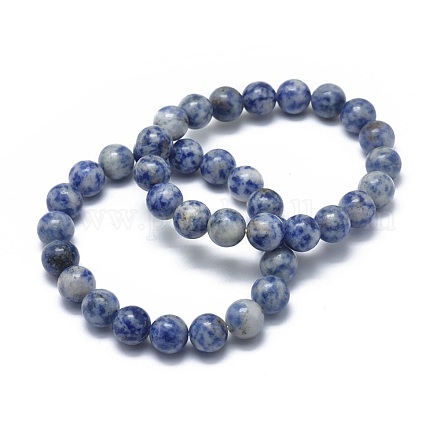 Bracciali elasticizzati con perle di diaspro a punto blu naturale BJEW-K212-A-039-1