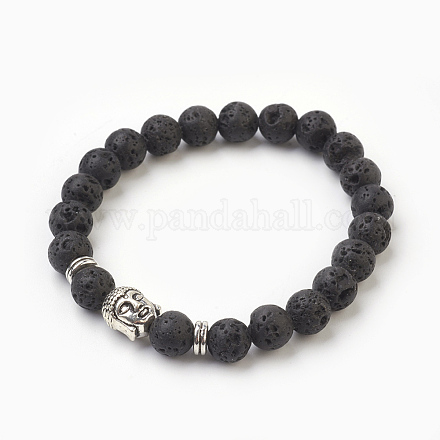 Natural Lava Rock Beads Stretch Bracelets BJEW-JB03850-05-1