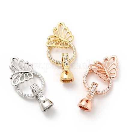 Butterfly with Ring Brass Micro Pave Clear Cubic Zirconia Fold Over Clasps KK-G425-02-1