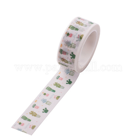 DIYスクラップブック装飾紙テープ  マスキングテープ  サボテン  ホワイト  15mm  5m /ロール（5.46ヤード/ロール） DIY-F016-P-22-1