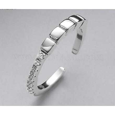 Rhodium Plated 925 Sterling Silver Rectangle Open Cuff Ring with Crystal Rhinestone JR970A-1