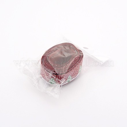 クリスマスツリープリントグログランリボン  暗赤色  1インチ（25mm） X-SRIB-H007-789-1