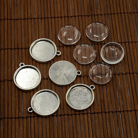 20 mm transparent klar Kuppel Glascabochons und Messing Spitzenfingerring Cabochon Fassungen für diy DIY-X0144-AS-1