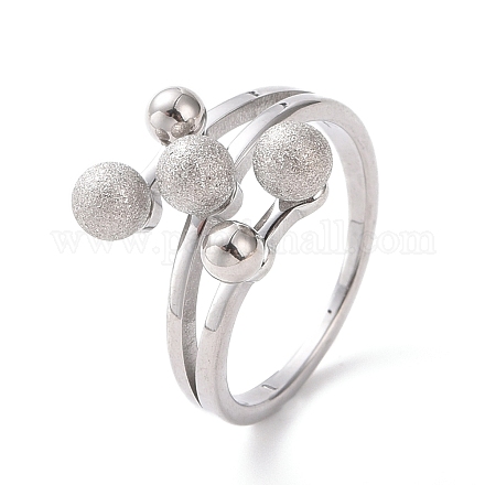 304 Stainless Steel Round Ball Finger Ring for Women RJEW-D120-13P-1