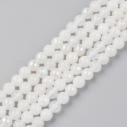 Brins de perles de pierre de lune blanche naturelle galvanisées X-G-S369-012B-C-1