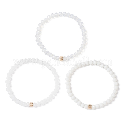 3 шт. браслеты-рондели из граненых бусин-подделок из непрозрачного стекла и искусственного нефрита для женщин BJEW-JB12563-07-1