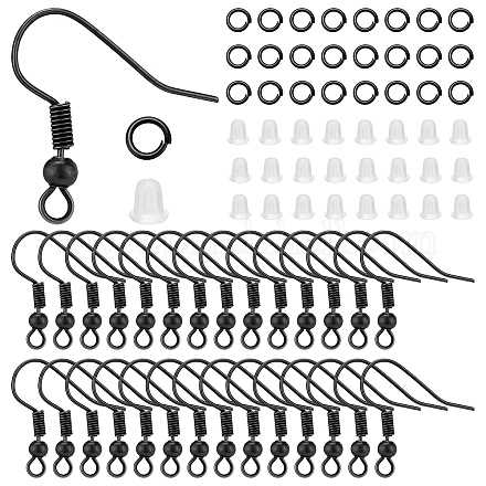 Pandahall 400 pièces crochet de boucle d'oreille noir kit de fabrication de boucles d'oreilles avec boucles avec anneaux de saut et poussoirs d'oreilles en plastique boucle d'oreille se connecte pour bricolage fabrication de bijoux fournitures accessoires DIY-PH0009-59-1