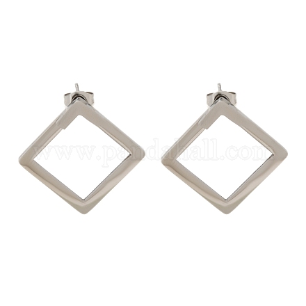 Серьги-гвоздики из нержавеющей стали 304 в форме полого ромба EJEW-C118-04C-1